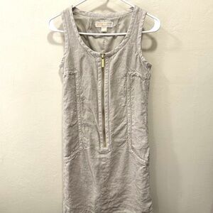 Michael Kors Linen Zip Dress Tan Tank Top Style Lined NWOT Women’s Dress Sz 0